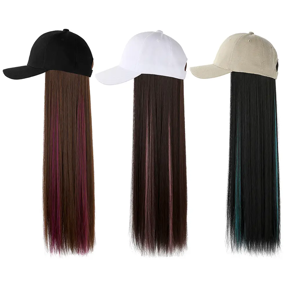 Long Straight Hair Wig with Baseball Cap, Dark Brown, High Temp Fiber - Image 8