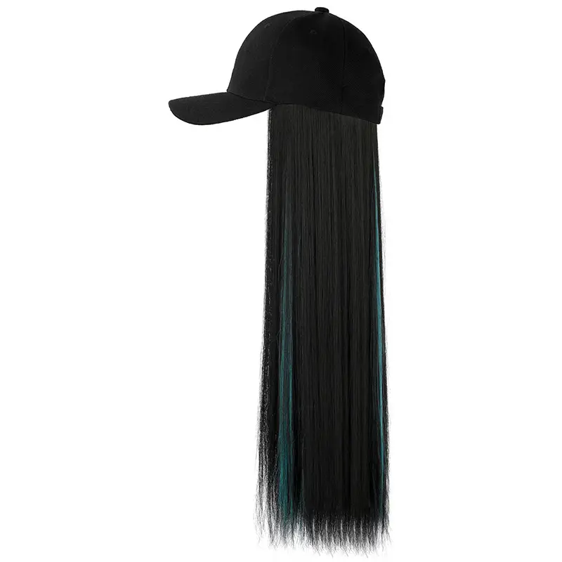 Long Straight Hair Wig with Baseball Cap, Dark Brown, High Temp Fiber - Image 9