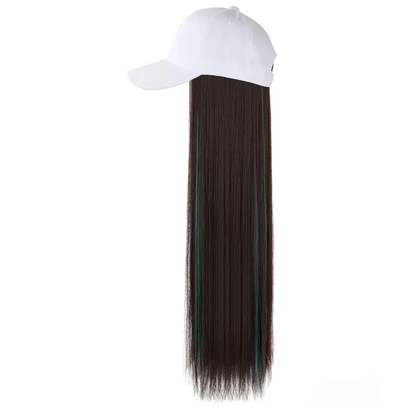 Long Straight Hair Wig with Baseball Cap, Dark Brown, High Temp Fiber - Image 10