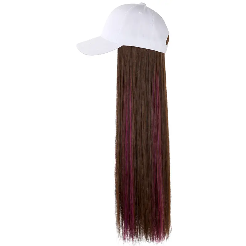 Long Straight Hair Wig with Baseball Cap, Dark Brown, High Temp Fiber - Image 11