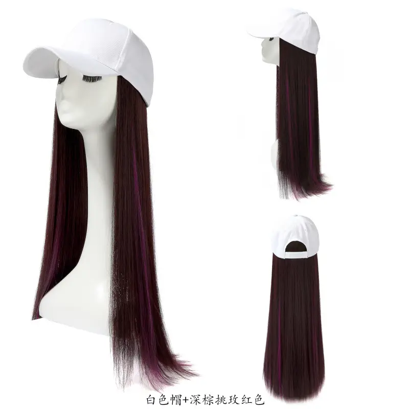 Long Straight Hair Wig with Baseball Cap, Dark Brown, High Temp Fiber - Image 5