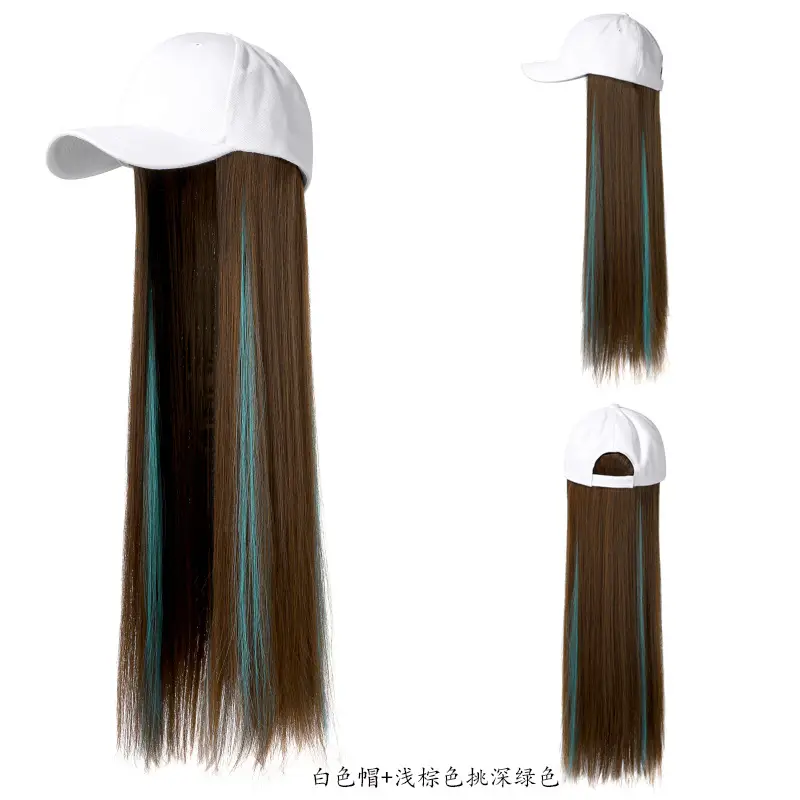 Long Straight Hair Wig with Baseball Cap, Dark Brown, High Temp Fiber - Image 6