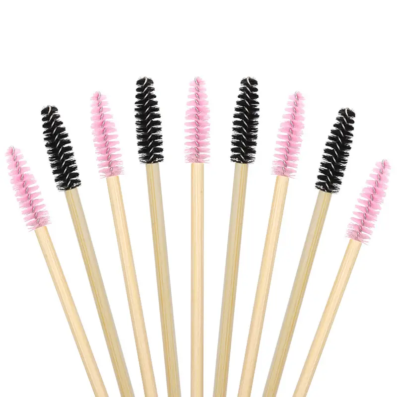 Wooden Grafted Eyelash Brush 50 Pack Bamboo Pole