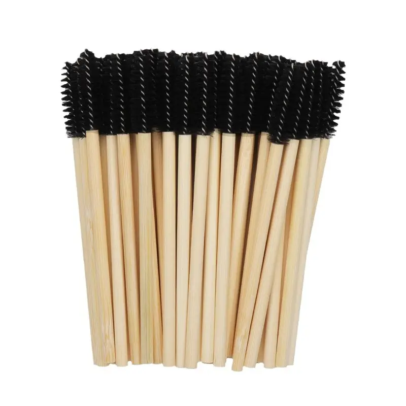 Wooden Grafted Eyelash Brush 50 Pack Bamboo Pole