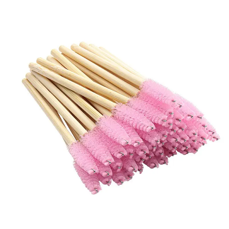 Wooden Grafted Eyelash Brush 50 Pack Bamboo Pole