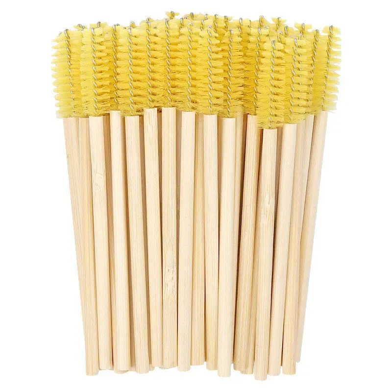 Wooden Grafted Eyelash Brush 50 Pack Bamboo Pole