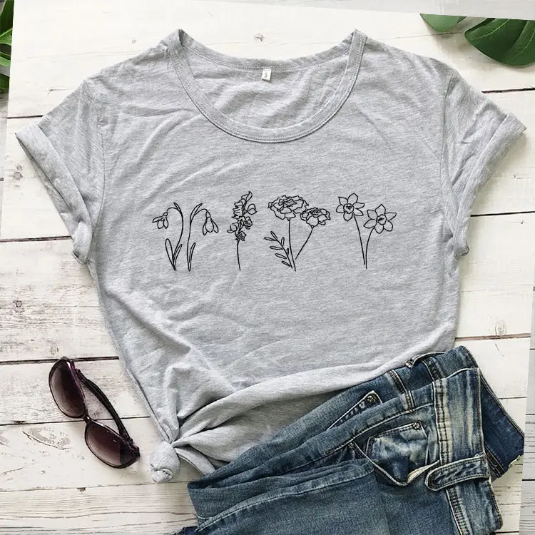 Green Floral Print Short Sleeve T-Shirt for Women - Image 2