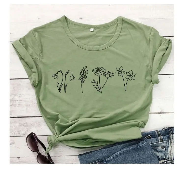 Green Floral Print Short Sleeve T-Shirt for Women - Image 3