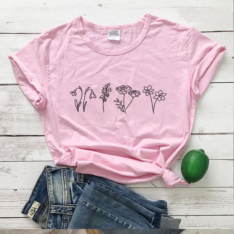 Green Floral Print Short Sleeve T-Shirt for Women - Image 5
