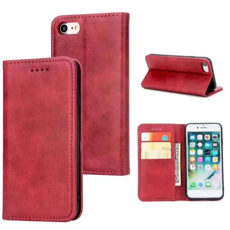Flip Leather Phone Case Brown iPhone 14 Drop Resistant