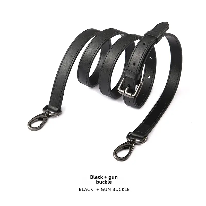 Black Leather Crossbody Strap with Gold Buckle - Image 11
