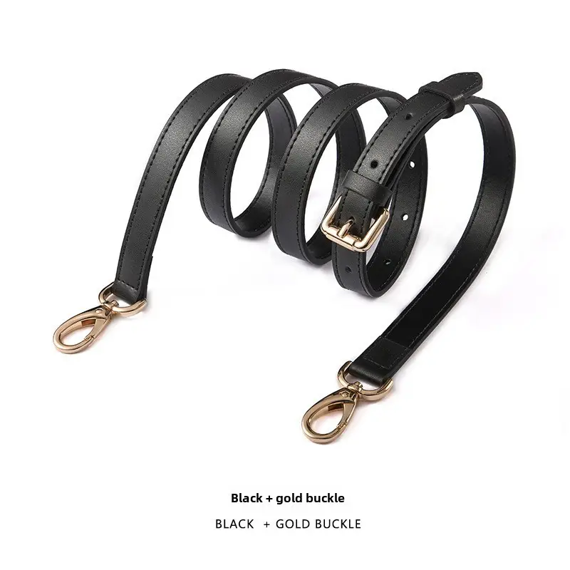 Black Leather Crossbody Strap with Gold Buckle - Image 2
