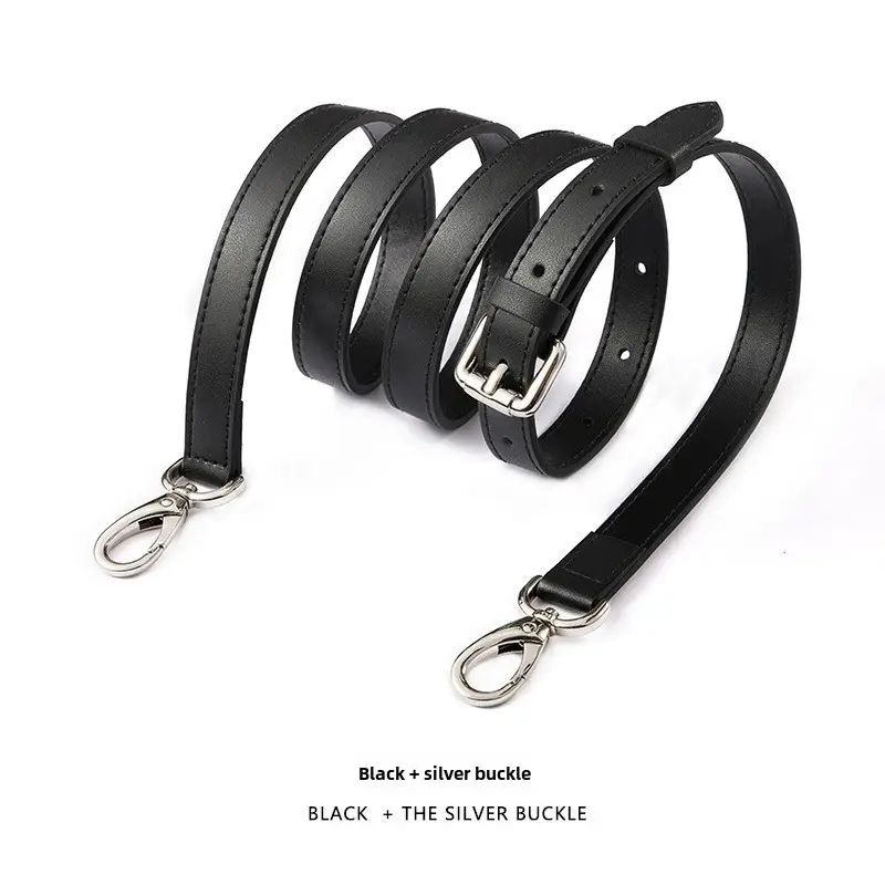 Black Leather Crossbody Strap with Gold Buckle - Image 6