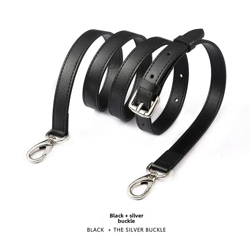 Black Leather Crossbody Strap with Gold Buckle - Image 8