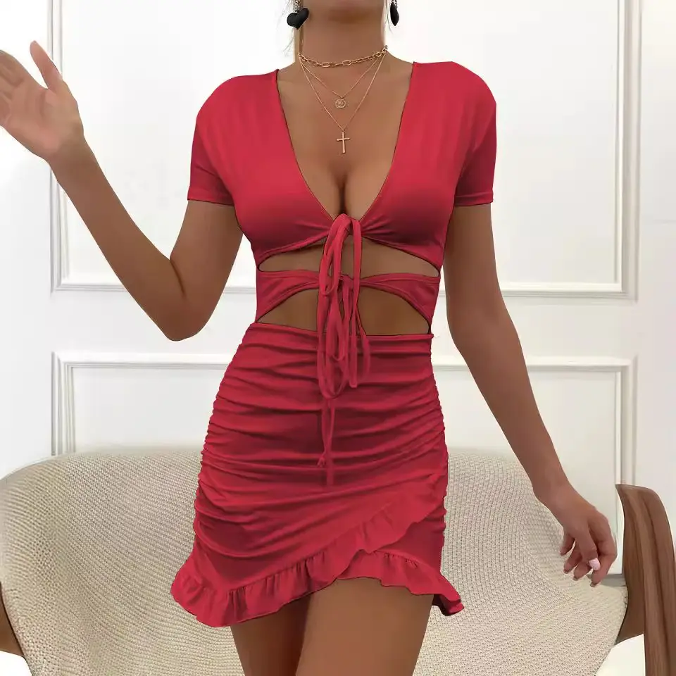 2025 Cross-Border Sexy Ruffled Dress with Deep V Neck - Image 13