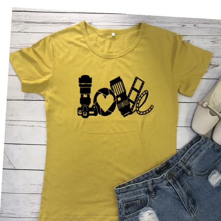 Yellow Graphic T-Shirt with Heart, Mic, Brush Design - Image 6