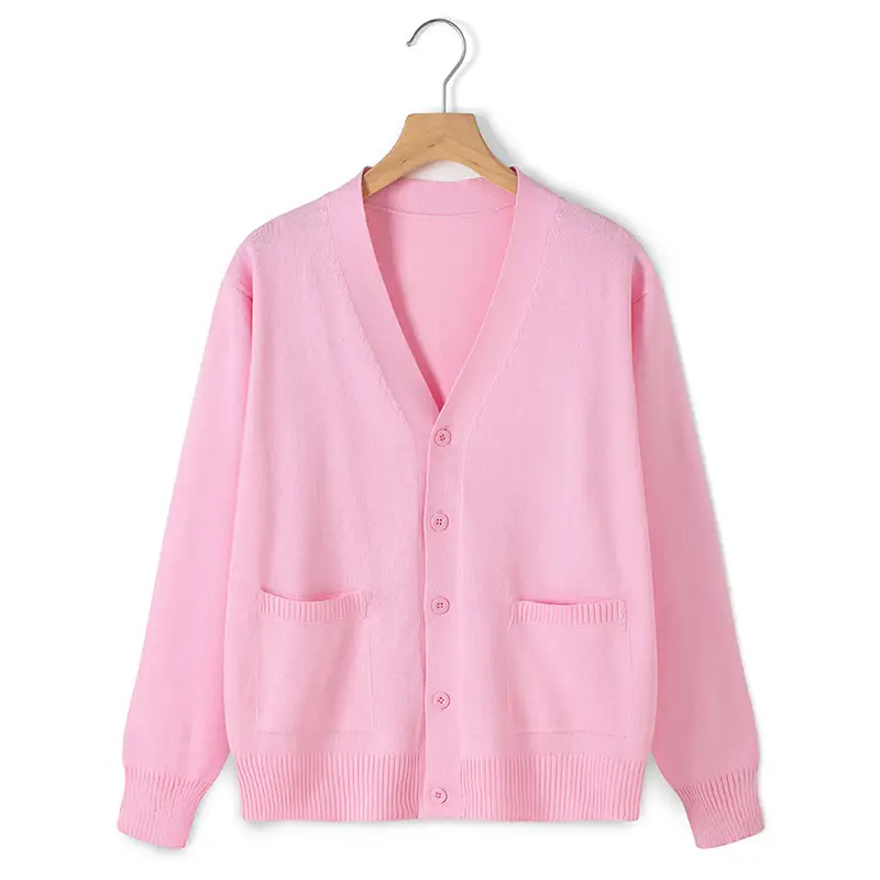 Pink Long Sleeve Knit V Neck Cardigan for Girls