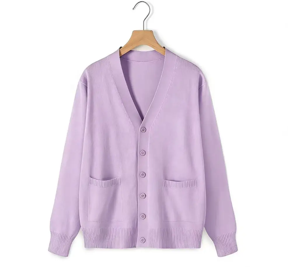 Pink Long Sleeve Knit V Neck Cardigan for Girls