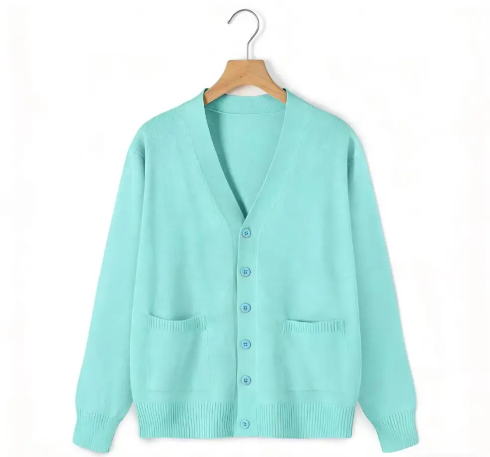 Pink Long Sleeve Knit V Neck Cardigan for Girls