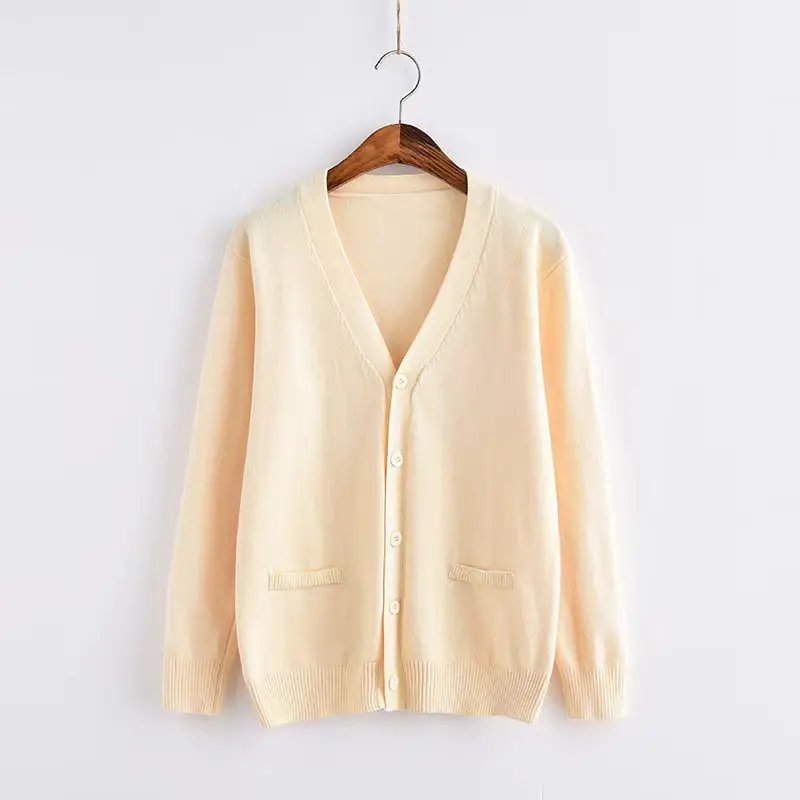 Pink Long Sleeve Knit V Neck Cardigan for Girls