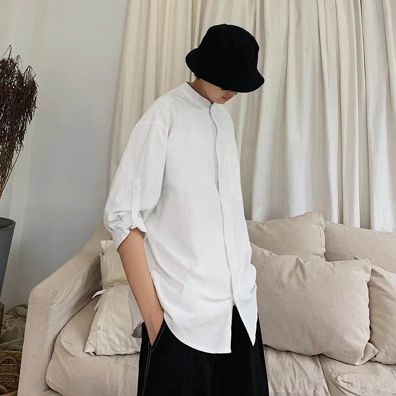 Men Korean Style Loose Black Short Sleeve Shirt - Image 7