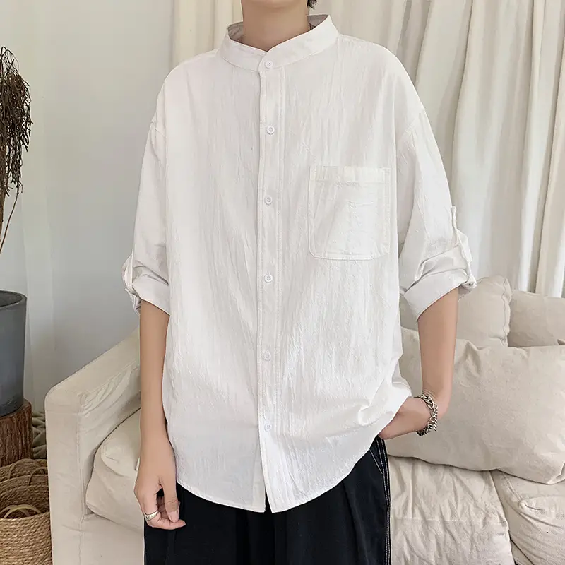 Men Korean Style Loose Black Short Sleeve Shirt - Image 8