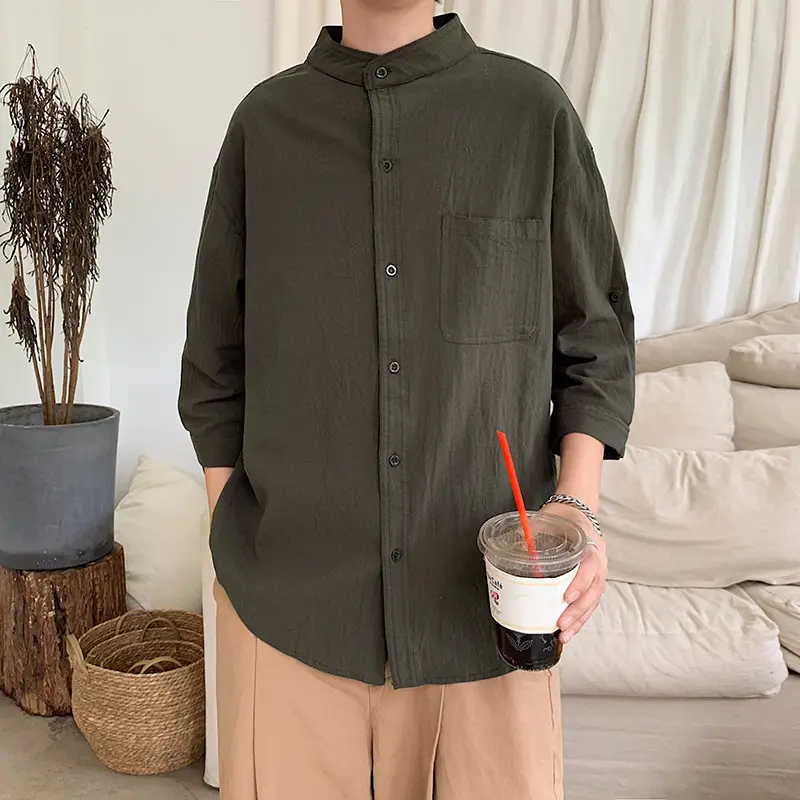 Men Korean Style Loose Black Short Sleeve Shirt - Image 3
