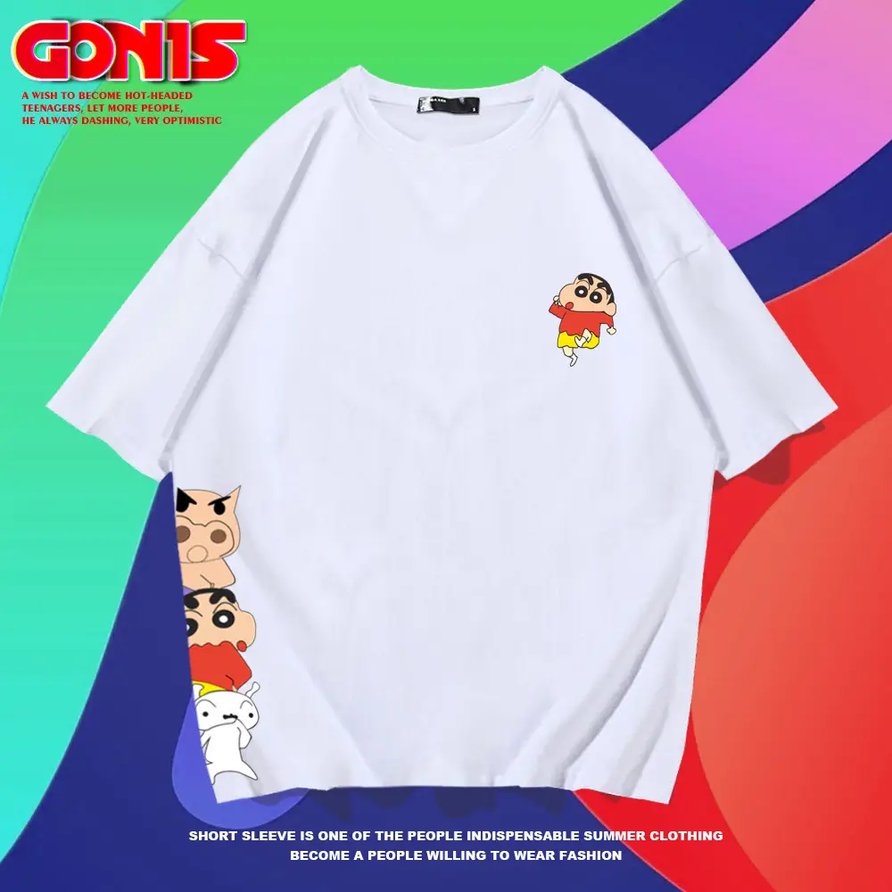Japanese Cartoon Shin T-Shirt Black Loose Cotton
