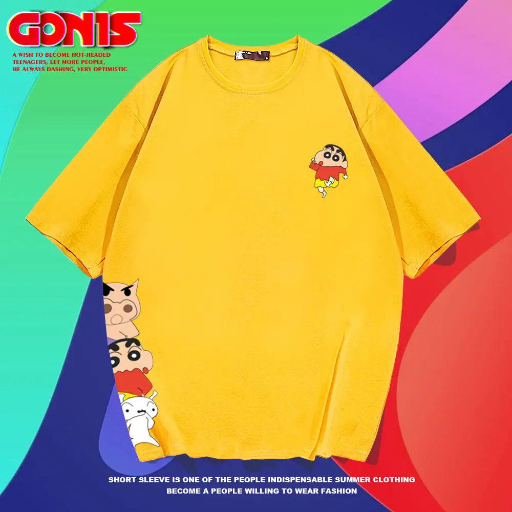 Japanese Cartoon Shin T-Shirt Black Loose Cotton