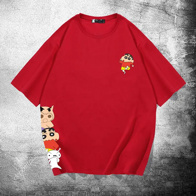 Japanese Cartoon Shin T-Shirt Black Loose Cotton