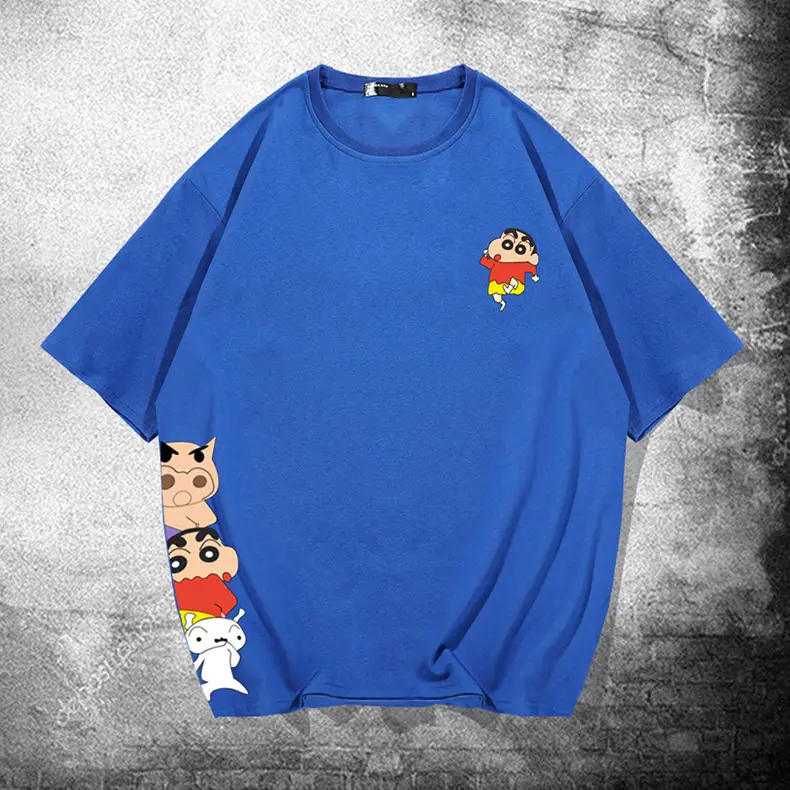Japanese Cartoon Shin T-Shirt Black Loose Cotton