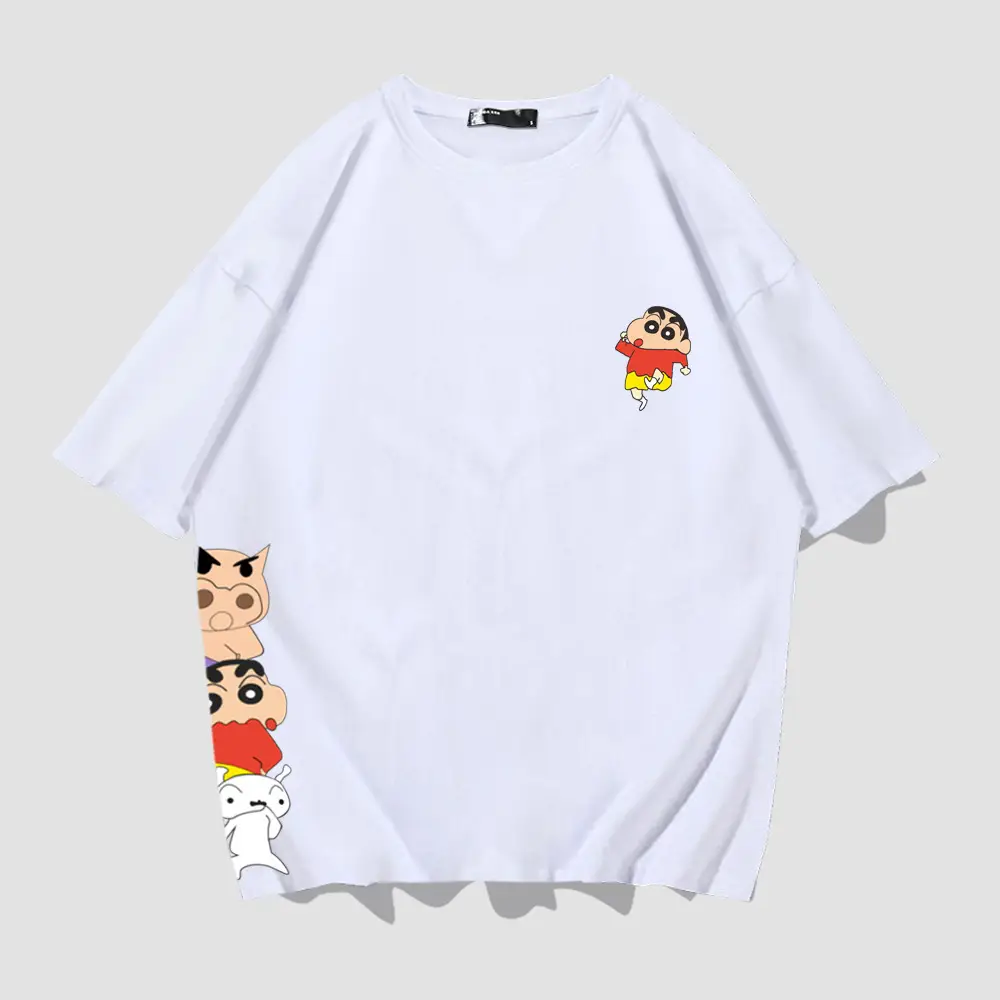 Japanese Cartoon Shin T-Shirt Black Loose Cotton