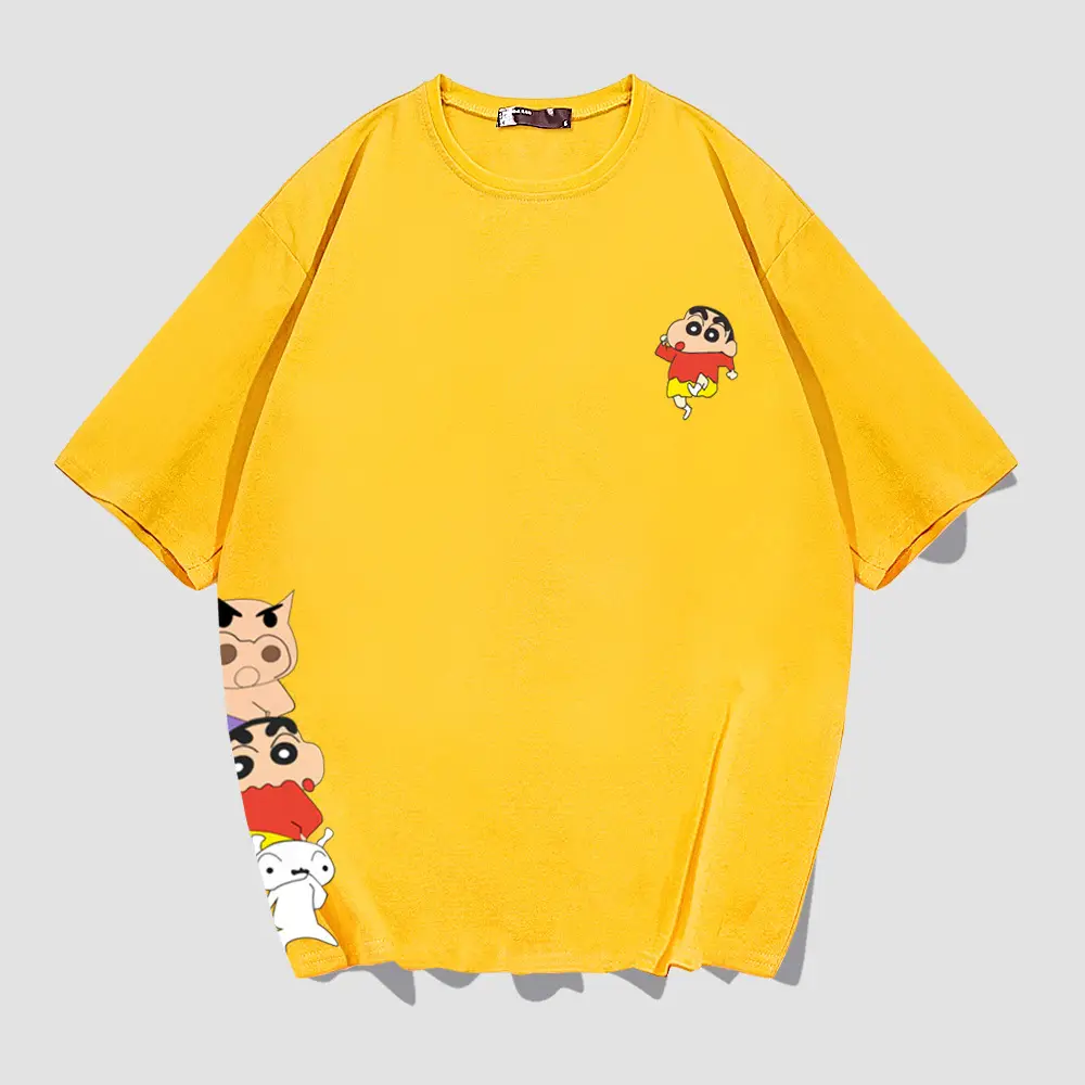 Japanese Cartoon Shin T-Shirt Black Loose Cotton