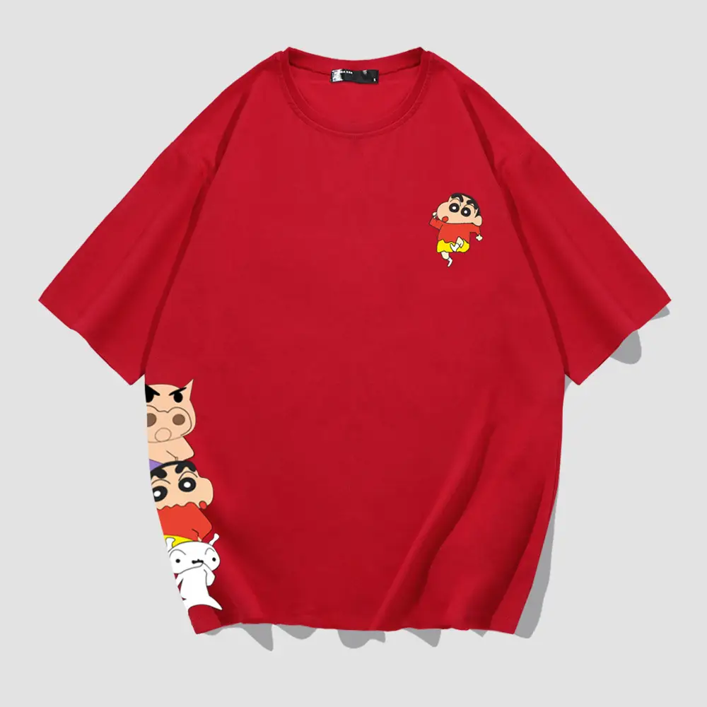 Japanese Cartoon Shin T-Shirt Black Loose Cotton