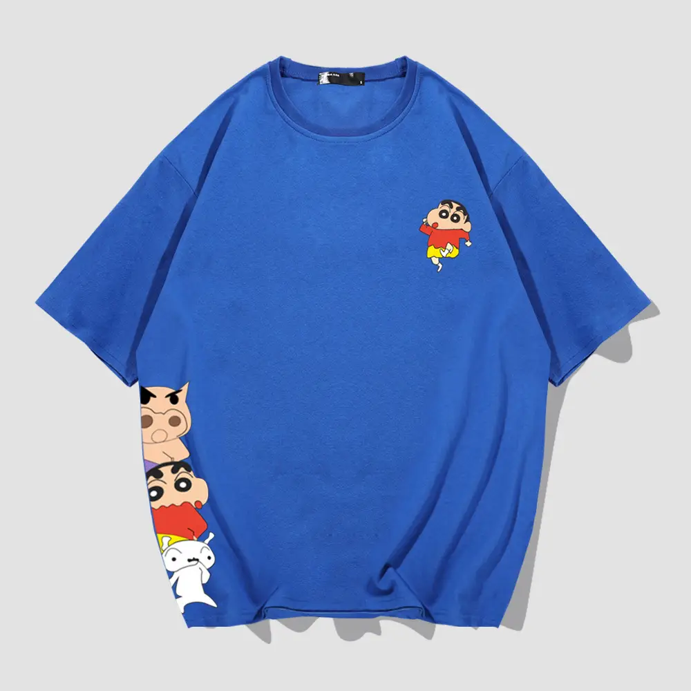 Japanese Cartoon Shin T-Shirt Black Loose Cotton