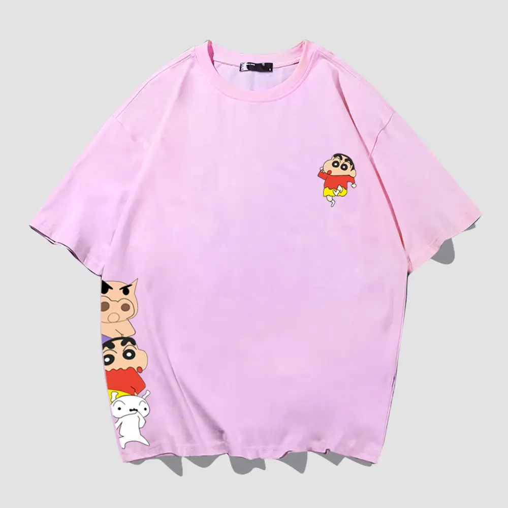Japanese Cartoon Shin T-Shirt Black Loose Cotton
