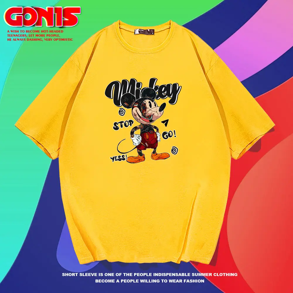 Men Women Yellow Mickey Short Sleeve T-Shirt