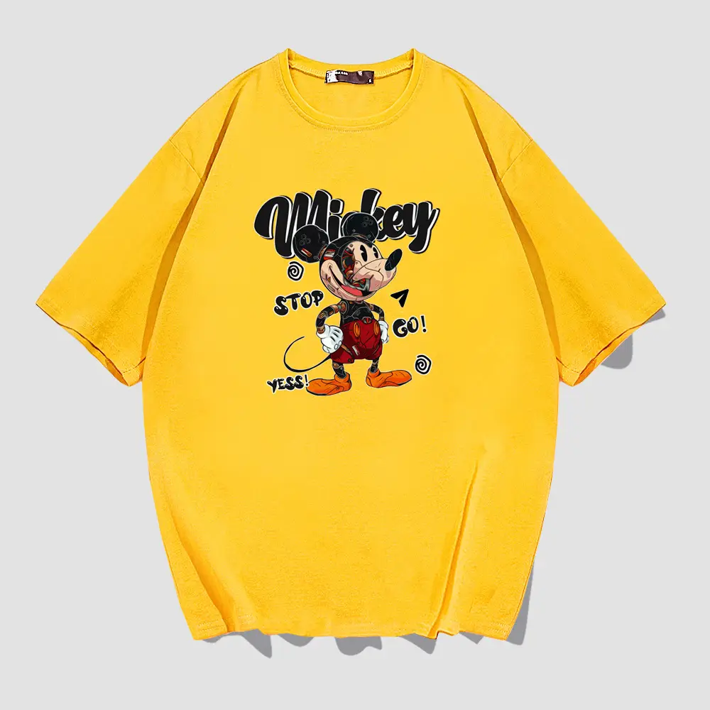 Men Women Yellow Mickey Short Sleeve T-Shirt