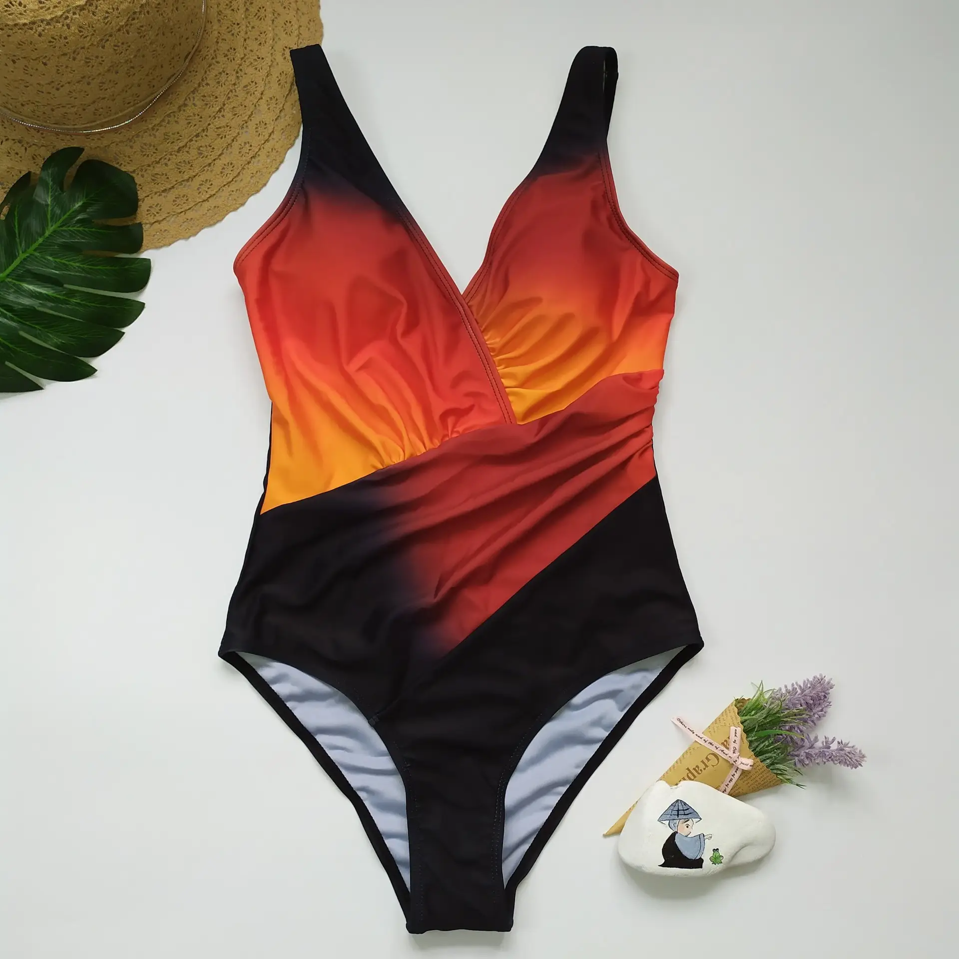 Factory Wholesale Plus Size Rainbow Gradient One-Piece Swimwear - Image 6