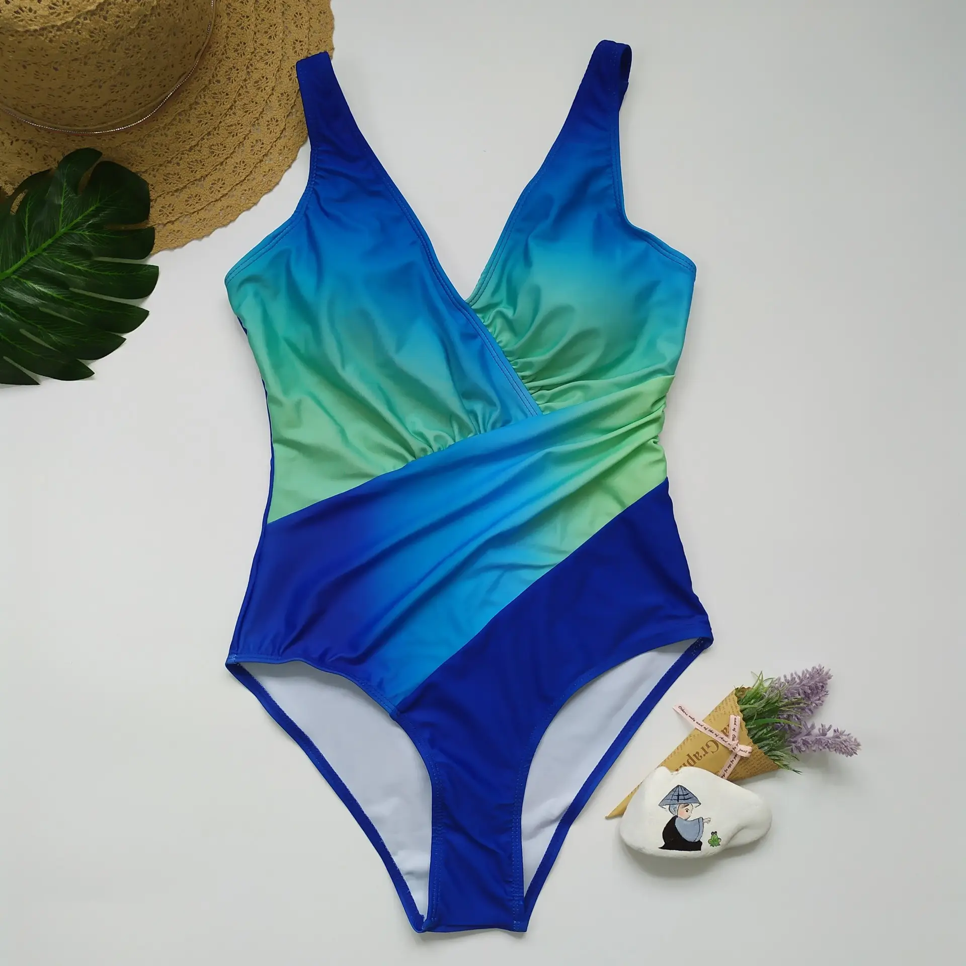 Factory Wholesale Plus Size Rainbow Gradient One-Piece Swimwear - Image 3