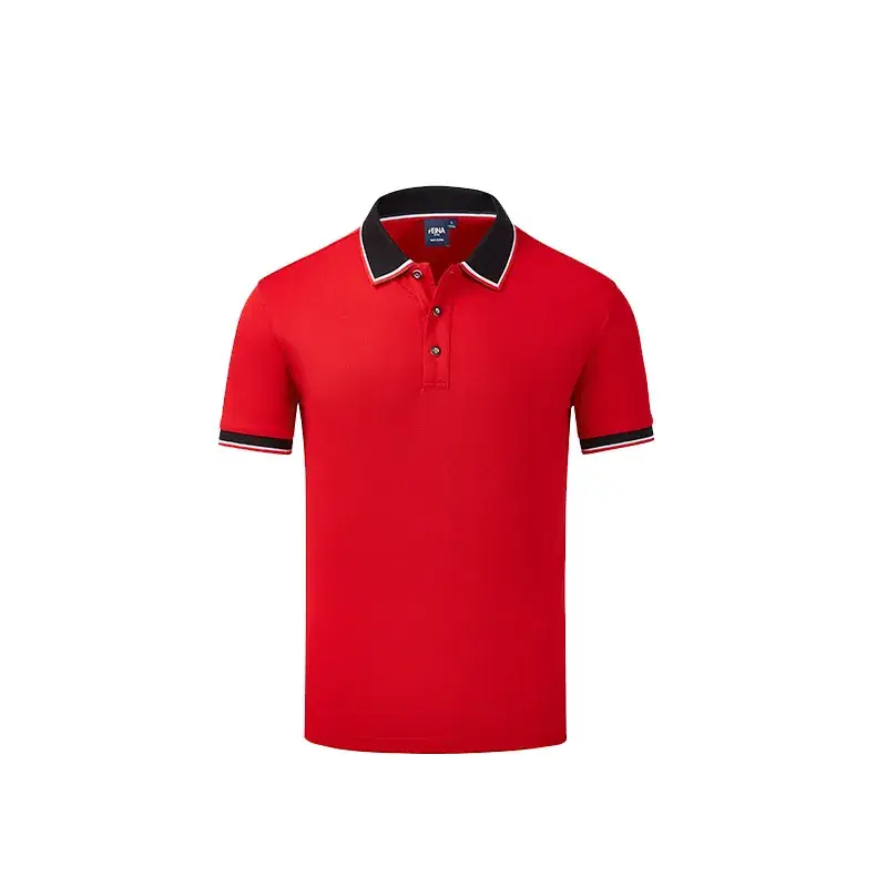 Men Red Polo Shirt Custom Printed Logo Summer Wear - Image 2