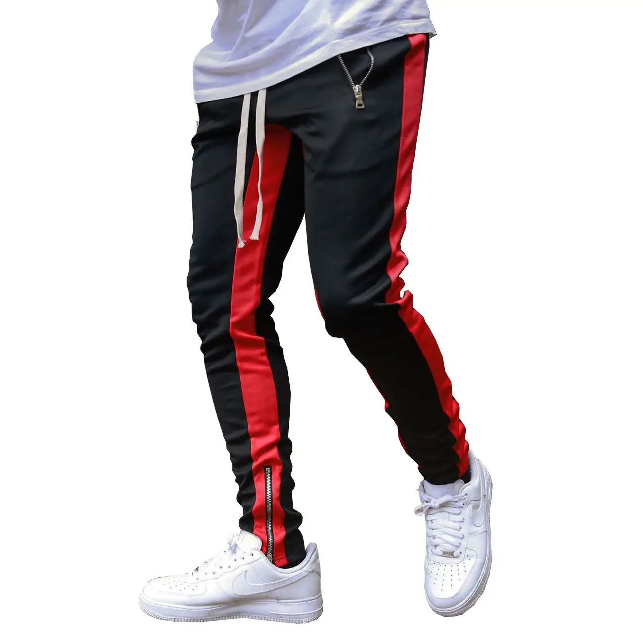 European Red Black Track Pants with Low Zipper - Image 13