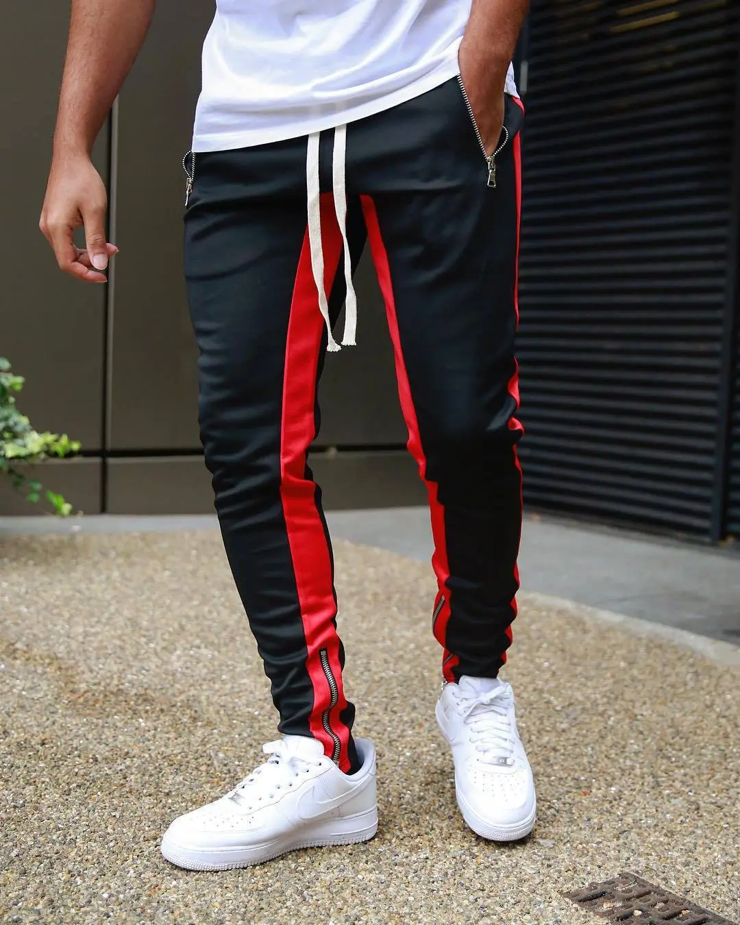 European Red Black Track Pants with Low Zipper - Image 5