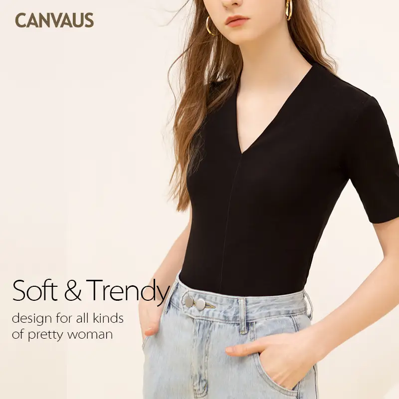 Women Cotton V-neck Short Sleeve Top White