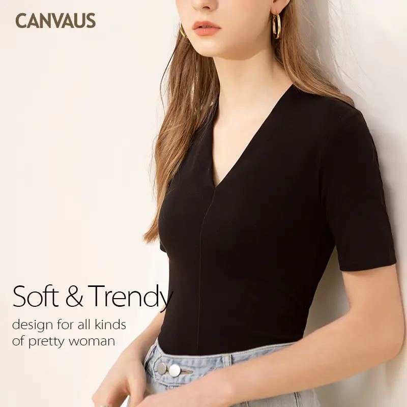 Women Cotton V-neck Short Sleeve Top White