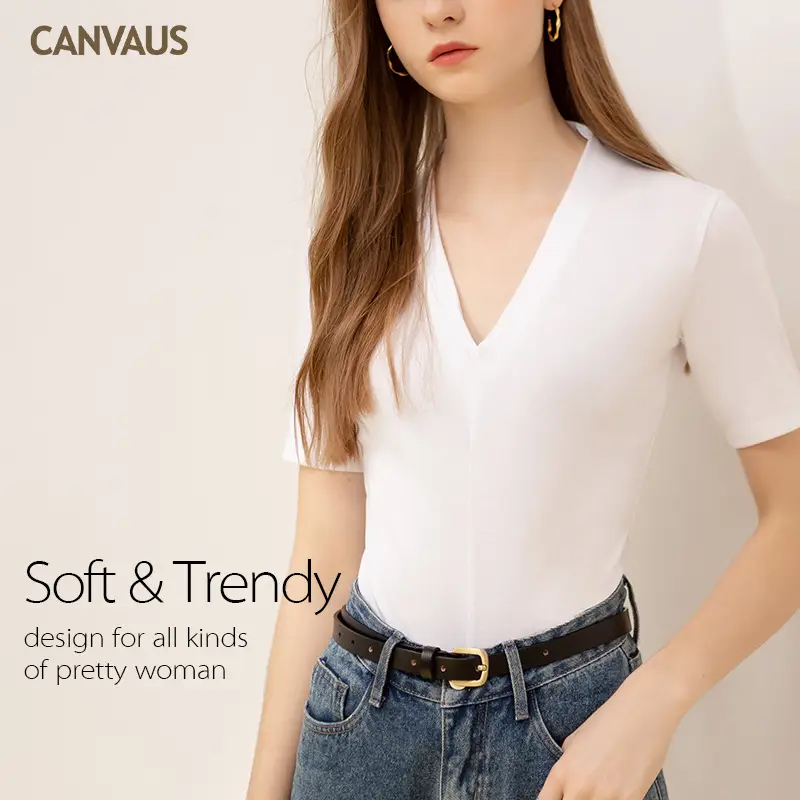 Women Cotton V-neck Short Sleeve Top White