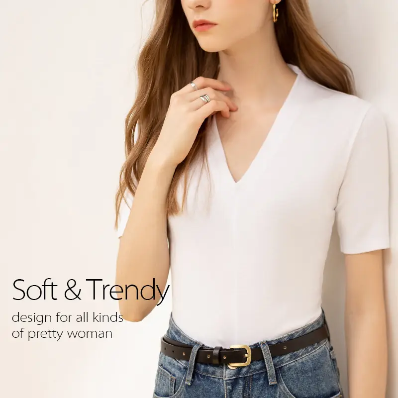 Women Cotton V-neck Short Sleeve Top White