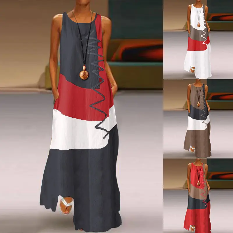 AliExpress New Women V-Neck Sleeveless Printed V-Neck Dress - Image 5