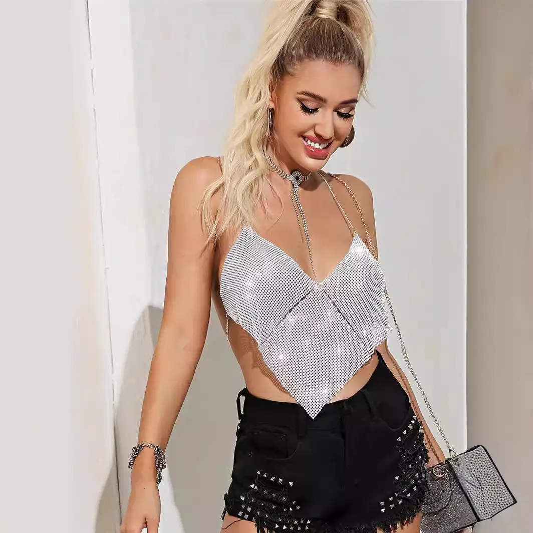 Women's Silver Sparkle Low Cut Halter Vests Set - Image 11