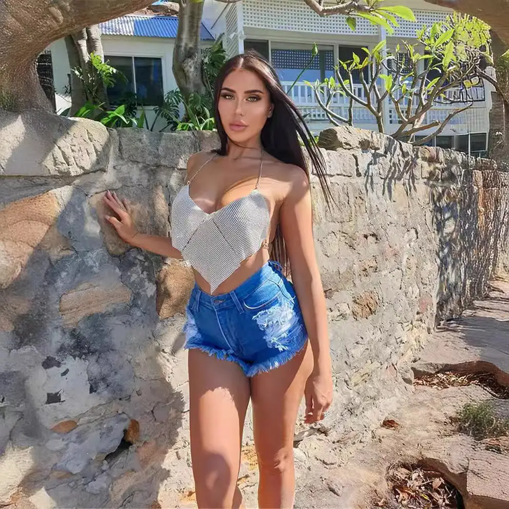 Women's Silver Sparkle Low Cut Halter Vests Set - Image 12